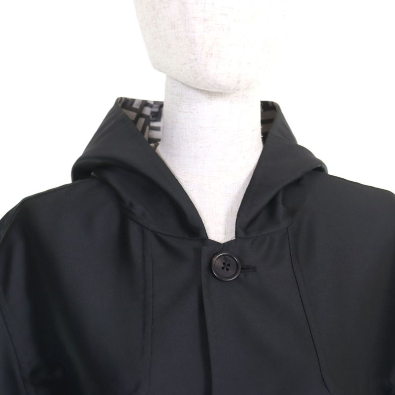 Fendi Ff0249 FF Logo Pattern Reversible Hooded Coat Grayish Black 46 With