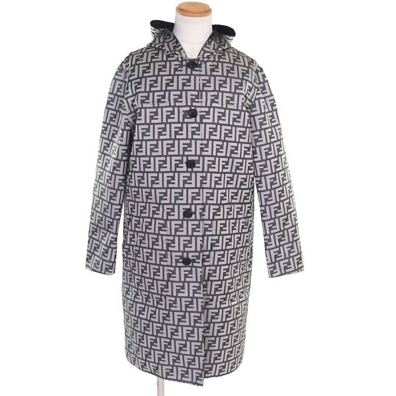 Fendi Ff0249 FF Logo Pattern Reversible Hooded Coat Grayish Black 46 With