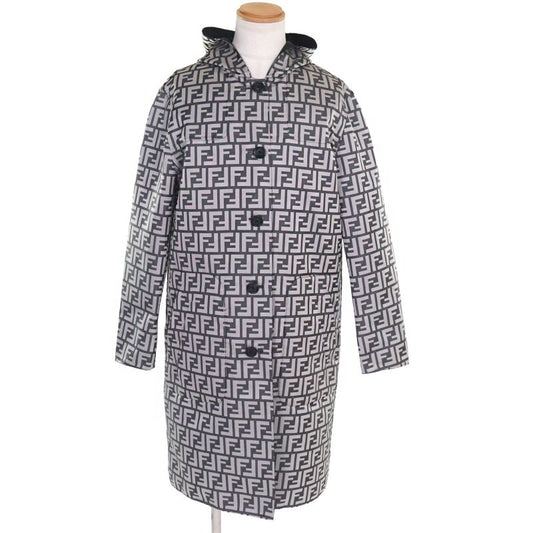 Fendi Ff0249 FF Logo Pattern Reversible Hooded Coat Grayish Black 46 With