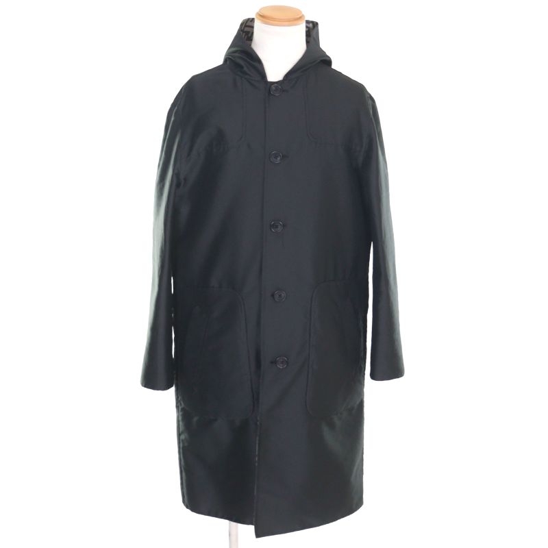 Fendi Ff0249 FF Logo Pattern Reversible Hooded Coat Grayish Black 46 With