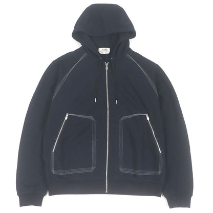 Hermes 24SS Piqures Cinetiques H Logo Zip Stitch Design Hoodie Navy L Made In