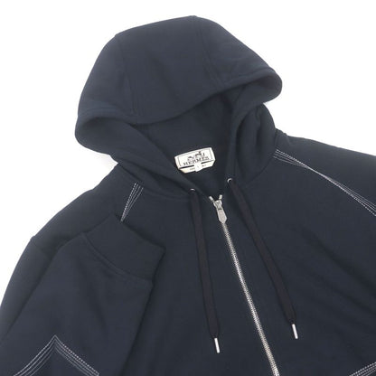 Hermes 24SS Piqures Cinetiques H Logo Zip Stitch Design Hoodie Navy L Made In