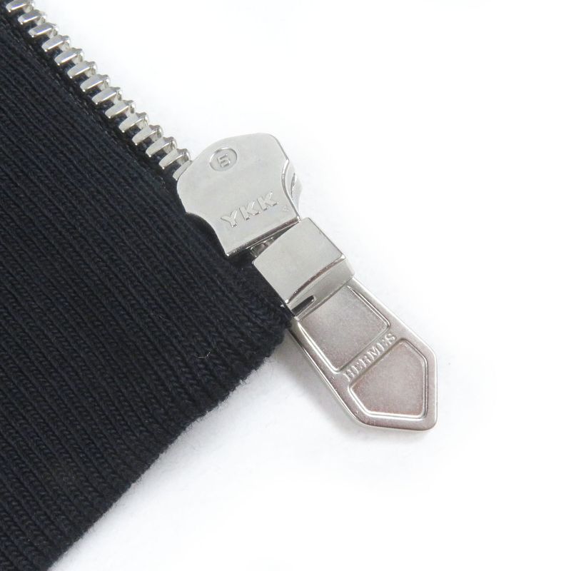 Hermes 24SS Piqures Cinetiques H Logo Zip Stitch Design Hoodie Navy L Made In