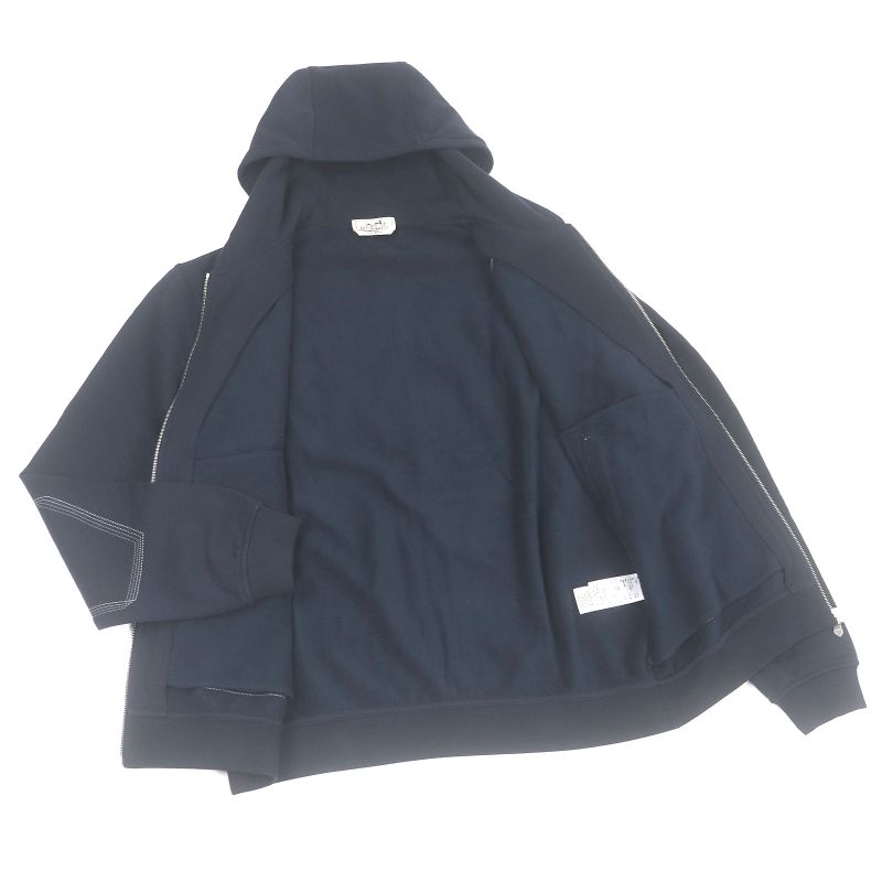 Hermes 24SS Piqures Cinetiques H Logo Zip Stitch Design Hoodie Navy L Made In
