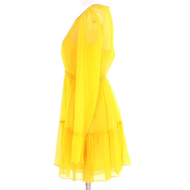 Gucci 728125 100% Silk Round Collar Chiffon Dress With Inner Lining Yellow 36