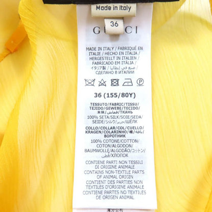 Gucci 728125 100% Silk Round Collar Chiffon Dress With Inner Lining Yellow 36