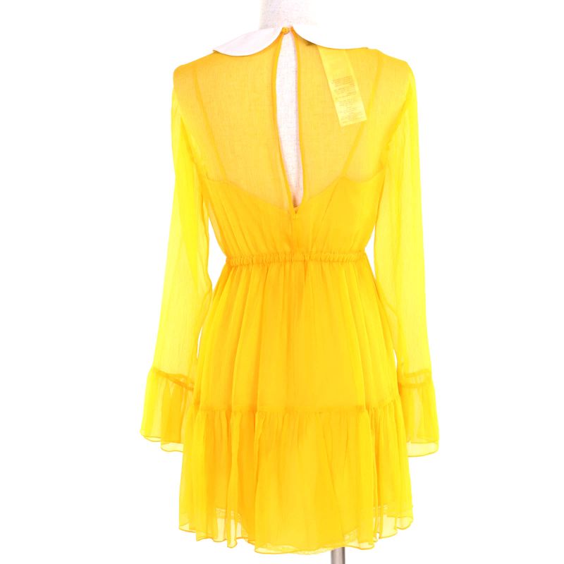 Gucci 728125 100% Silk Round Collar Chiffon Dress With Inner Lining Yellow 36