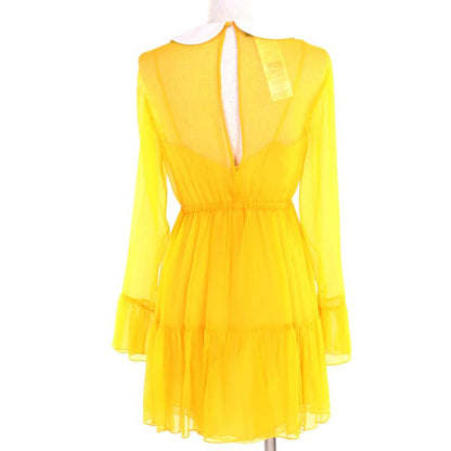 Gucci 728125 100% Silk Round Collar Chiffon Dress With Inner Lining Yellow 36