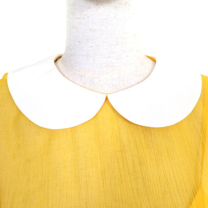 Gucci 728125 100% Silk Round Collar Chiffon Dress With Inner Lining Yellow 36