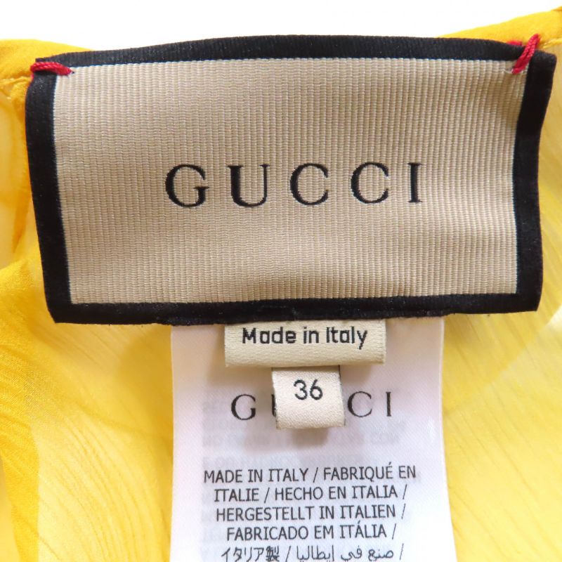 Gucci 728125 100% Silk Round Collar Chiffon Dress With Inner Lining Yellow 36