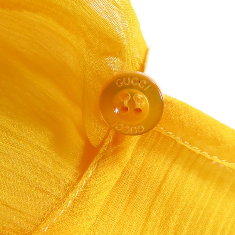 Gucci 728125 100% Silk Round Collar Chiffon Dress With Inner Lining Yellow 36