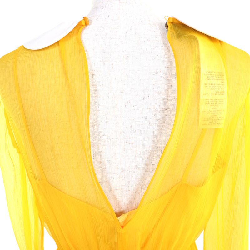 Gucci 728125 100% Silk Round Collar Chiffon Dress With Inner Lining Yellow 36