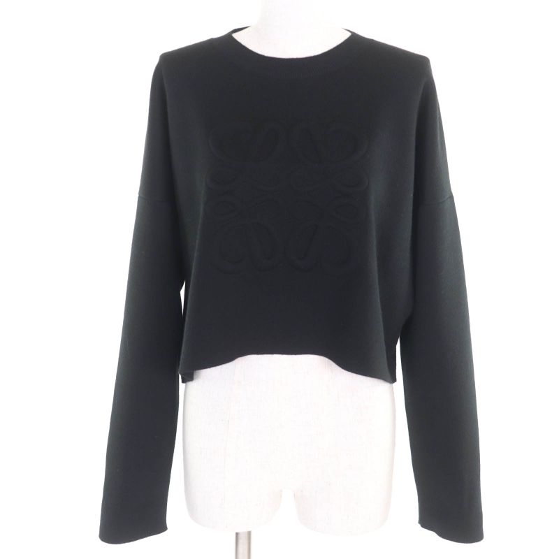 LOEWE S540y14kbg 3D Anagram Cropped Wool Knit Sweater Black L Made In Italy