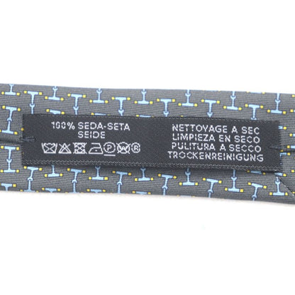 Hermes 6331 Dancing BIT 100% Silk Cravat H Overall Design Tie Gray Light Blue