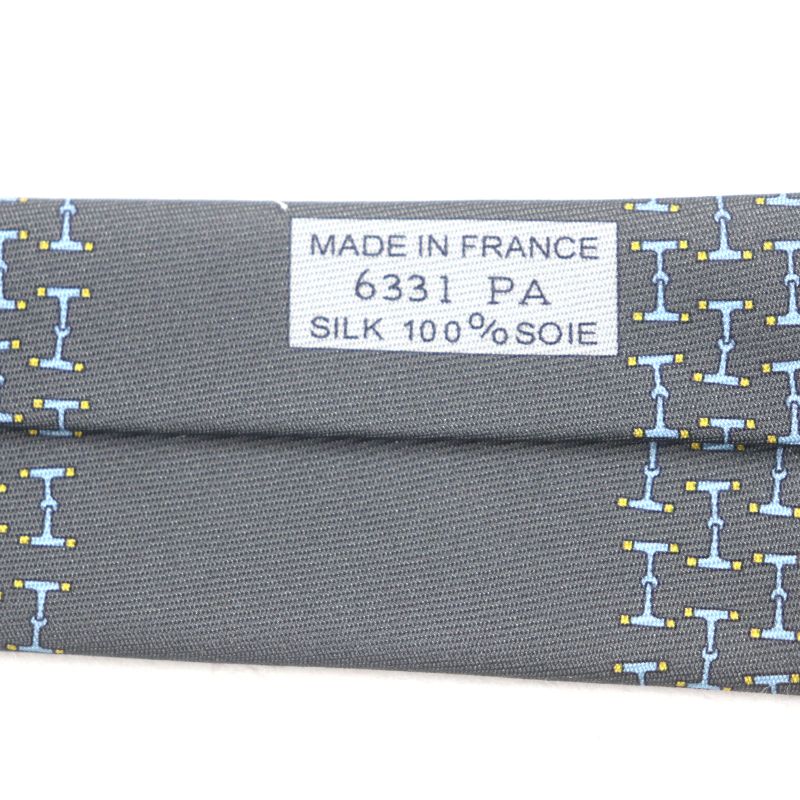 Hermes 6331 Dancing BIT 100% Silk Cravat H Overall Design Tie Gray Light Blue