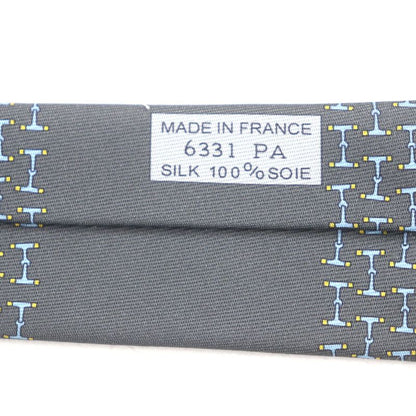 Hermes 6331 Dancing BIT 100% Silk Cravat H Overall Design Tie Gray Light Blue