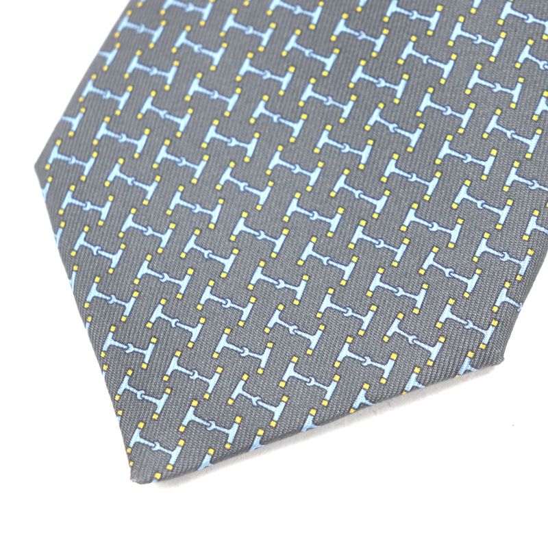 Hermes 6331 Dancing BIT 100% Silk Cravat H Overall Design Tie Gray Light Blue