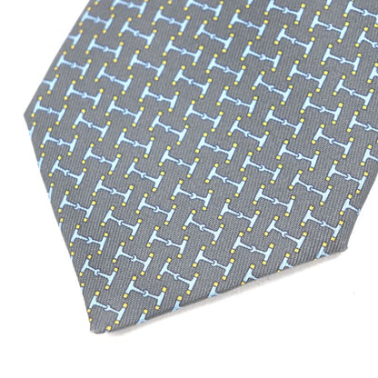 Hermes 6331 Dancing BIT 100% Silk Cravat H Overall Design Tie Gray Light Blue