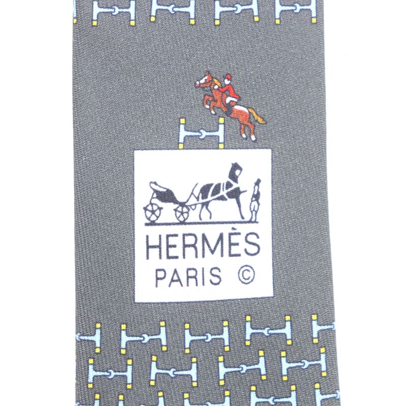Hermes 6331 Dancing BIT 100% Silk Cravat H Overall Design Tie Gray Light Blue