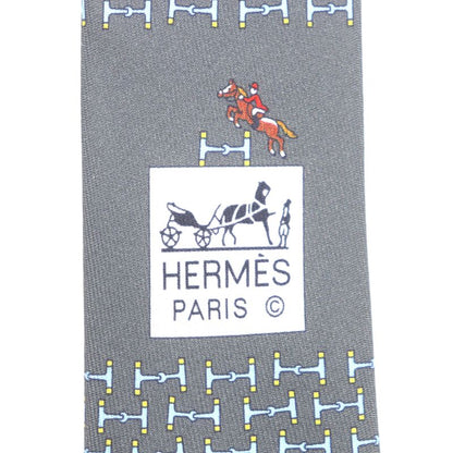 Hermes 6331 Dancing BIT 100% Silk Cravat H Overall Design Tie Gray Light Blue