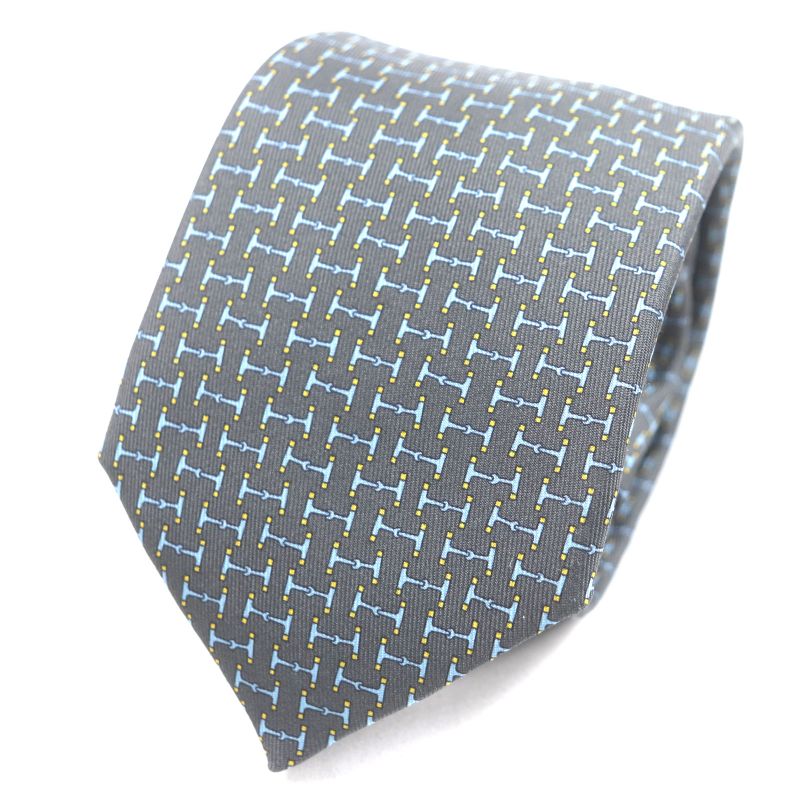 Hermes 6331 Dancing BIT 100% Silk Cravat H Overall Design Tie Gray Light Blue