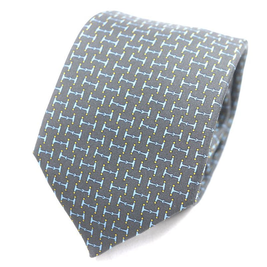 Hermes 6331 Dancing BIT 100% Silk Cravat H Overall Design Tie Gray Light Blue