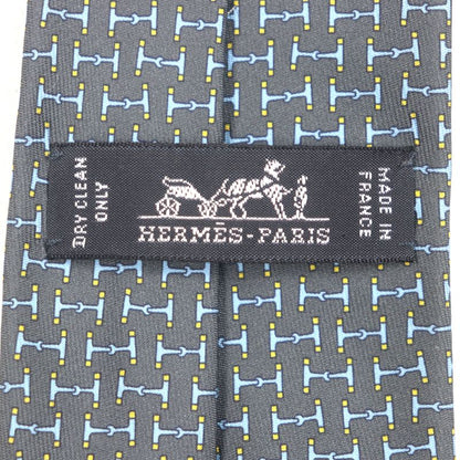 Hermes 6331 Dancing BIT 100% Silk Cravat H Overall Design Tie Gray Light Blue