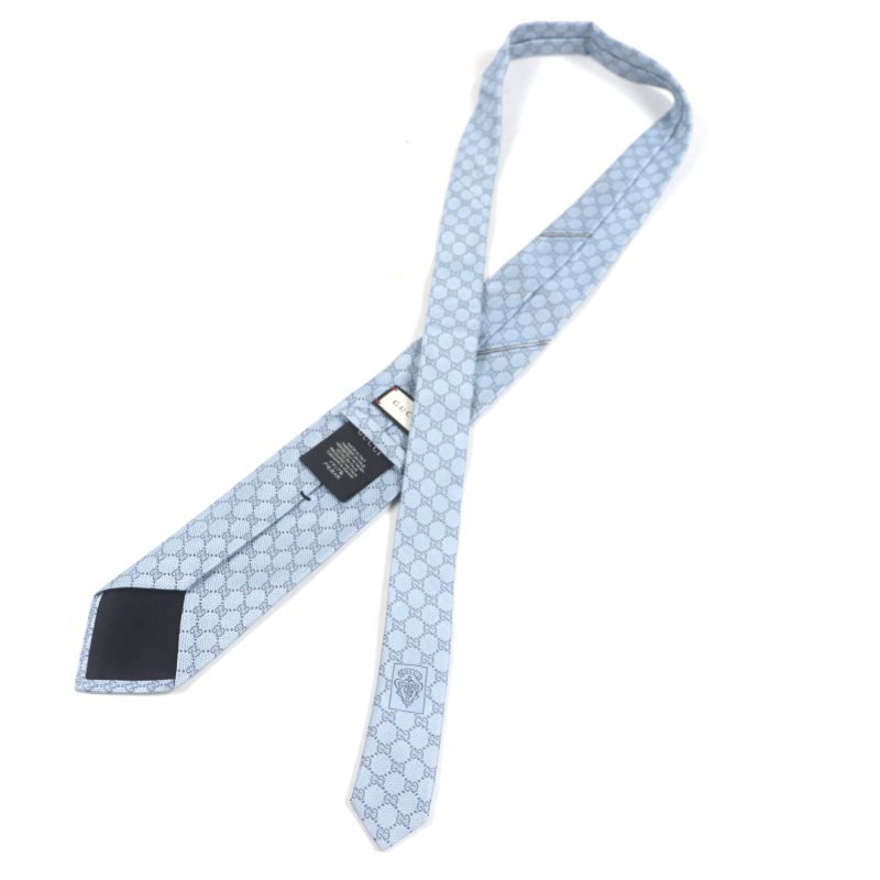 Gucci 562827 100% Silk Cravat GG Pattern Allover Tie Light Blue With Box Made