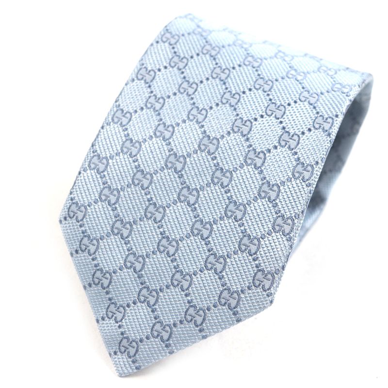 Gucci 562827 100% Silk Cravat GG Pattern Allover Tie Light Blue With Box Made