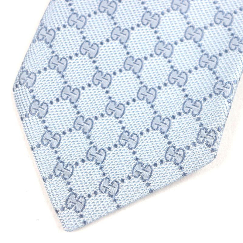 Gucci 562827 100% Silk Cravat GG Pattern Allover Tie Light Blue With Box Made