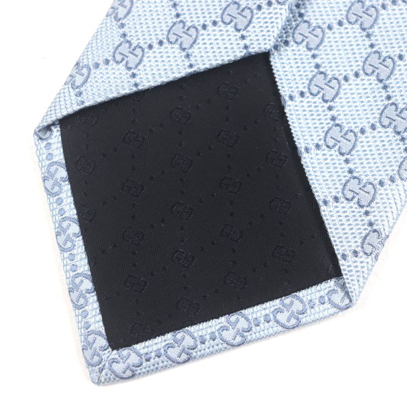 Gucci 562827 100% Silk Cravat GG Pattern Allover Tie Light Blue With Box Made