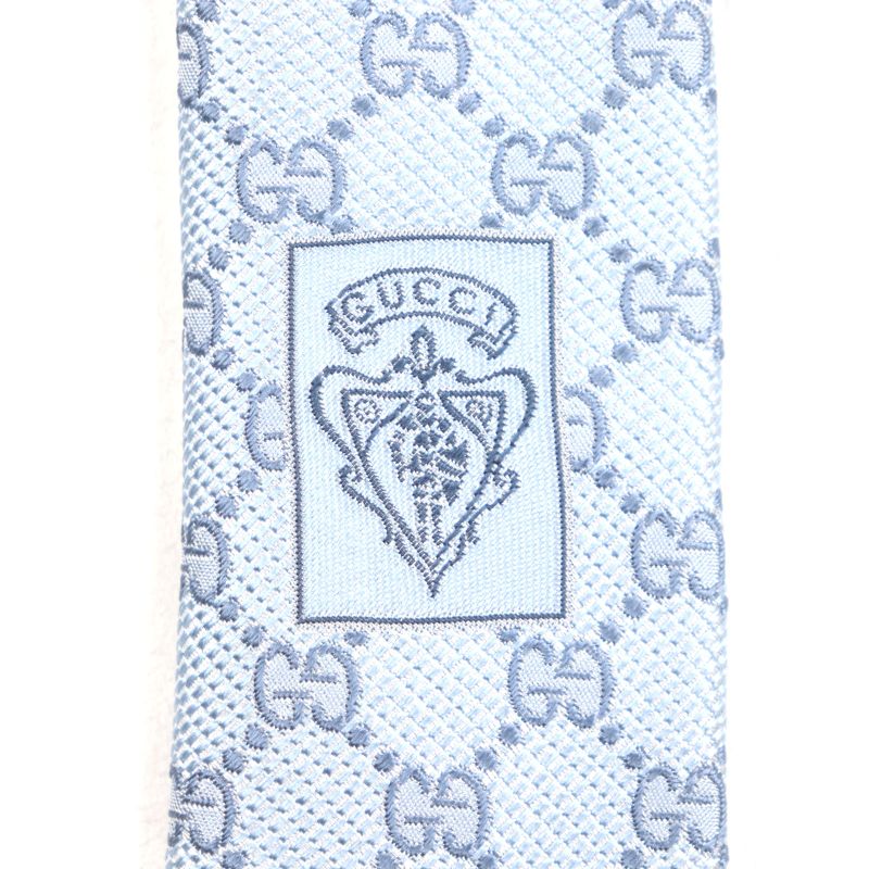 Gucci 562827 100% Silk Cravat GG Pattern Allover Tie Light Blue With Box Made