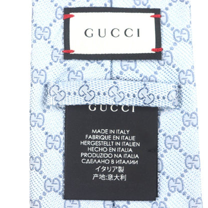 Gucci 562827 100% Silk Cravat GG Pattern Allover Tie Light Blue With Box Made