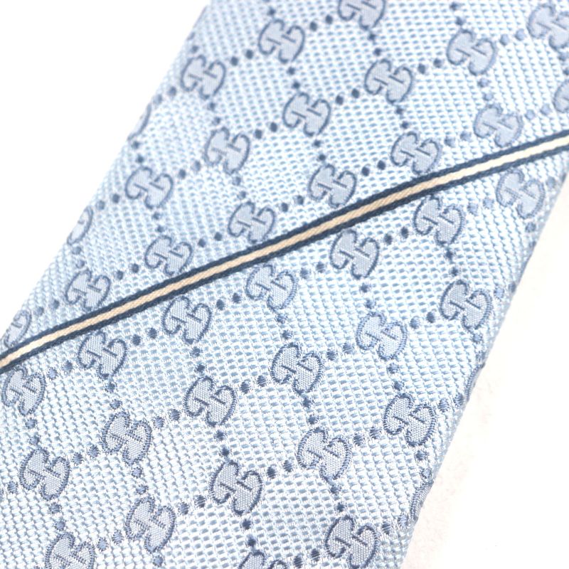 Gucci 562827 100% Silk Cravat GG Pattern Allover Tie Light Blue With Box Made