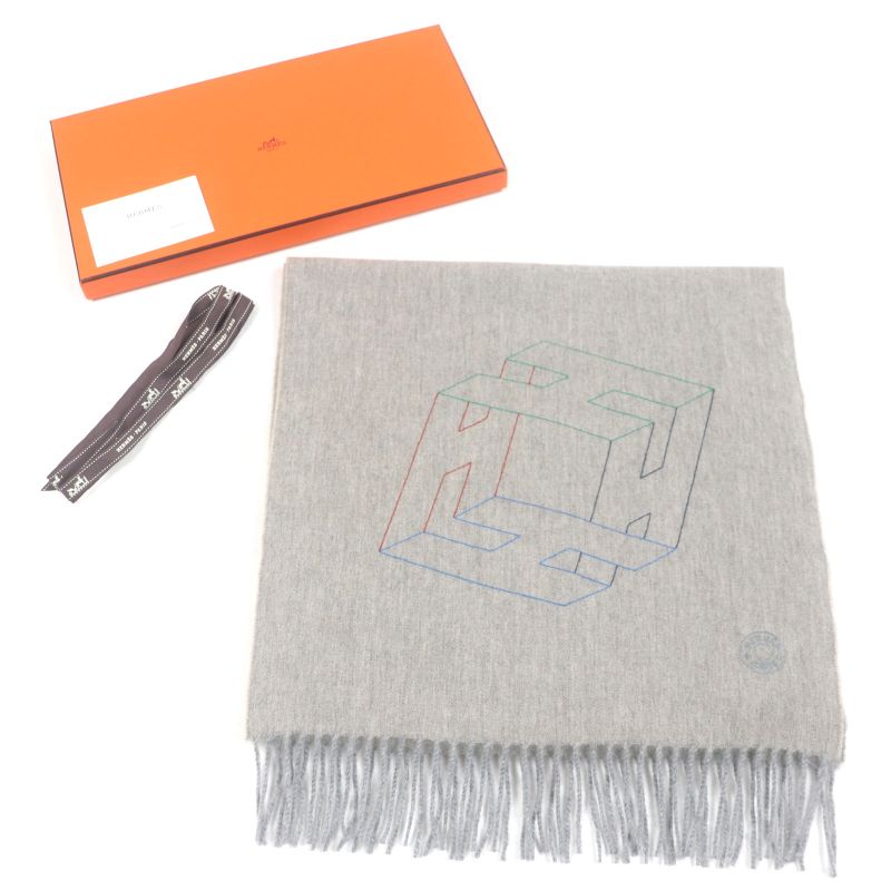  Hermes H Perpetual 100% Cashmere Purchased 2024 Embroidered Fringed Scarf