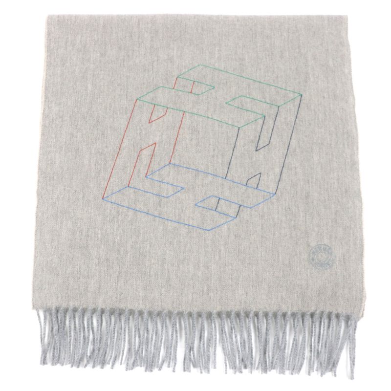  Hermes H Perpetual 100% Cashmere Purchased 2024 Embroidered Fringed Scarf