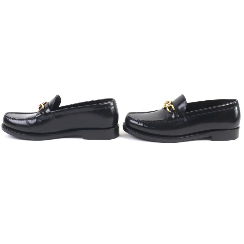 Louis Vuitton 1abiba Chess Loafer LV Circle Leather Shoes Black Gold Hardware