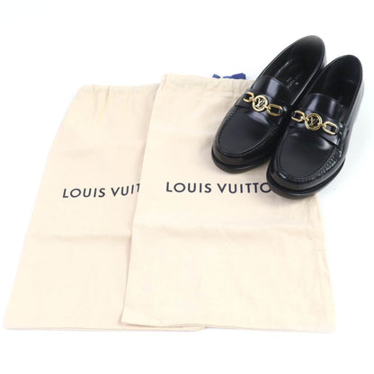 Louis Vuitton 1abiba Chess Loafer LV Circle Leather Shoes Black Gold Hardware