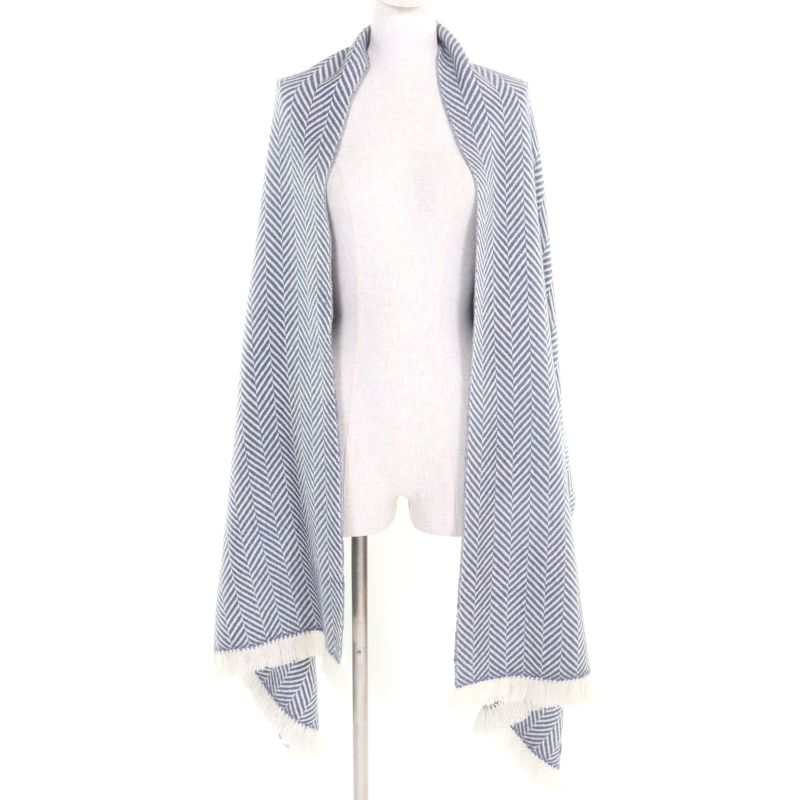 Hermes 100% Cashmere Chevron Patterned Large Scarf Shawl With Cowhide Blunt