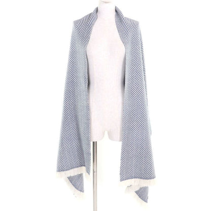 Hermes 100% Cashmere Chevron Patterned Large Scarf Shawl With Cowhide Blunt