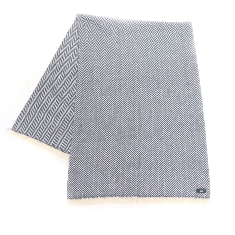 Hermes 100% Cashmere Chevron Patterned Large Scarf Shawl With Cowhide Blunt