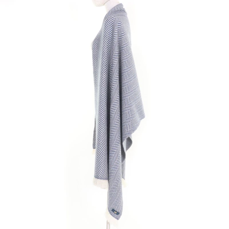 Hermes 100% Cashmere Chevron Patterned Large Scarf Shawl With Cowhide Blunt