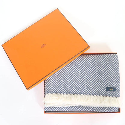 Hermes 100% Cashmere Chevron Patterned Large Scarf Shawl With Cowhide Blunt