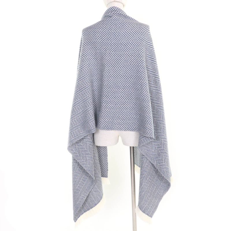 Hermes 100% Cashmere Chevron Patterned Large Scarf Shawl With Cowhide Blunt