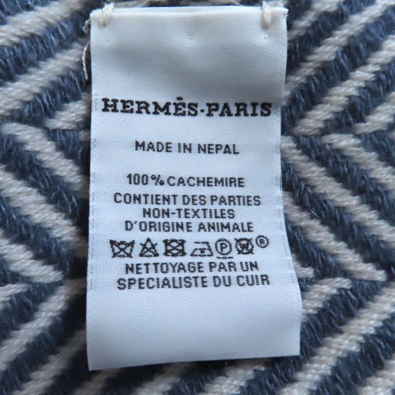 Hermes 100% Cashmere Chevron Patterned Large Scarf Shawl With Cowhide Blunt