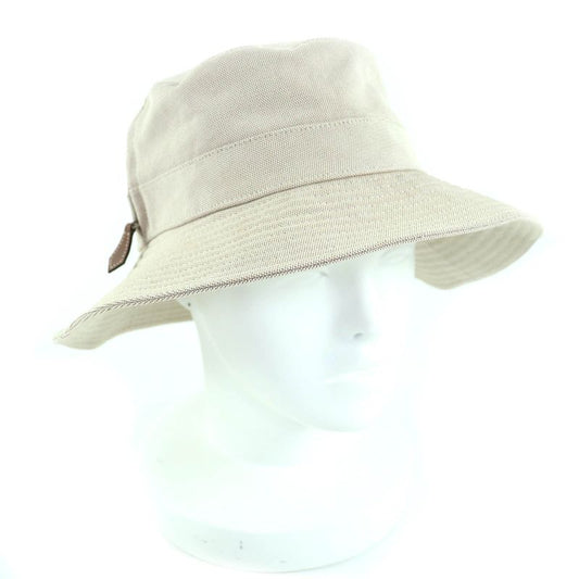 Hermes 100% Cotton 100% Linen Lining Leather Use Hat Bucket Hat Beige 56 Made