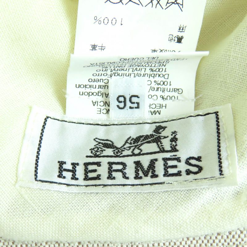 Hermes 100% Cotton 100% Linen Lining Leather Use Hat Bucket Hat Beige 56 Made