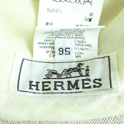Hermes 100% Cotton 100% Linen Lining Leather Use Hat Bucket Hat Beige 56 Made