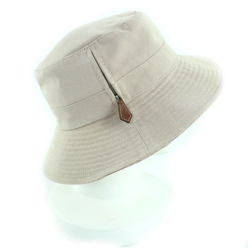 Hermes 100% Cotton 100% Linen Lining Leather Use Hat Bucket Hat Beige 56 Made