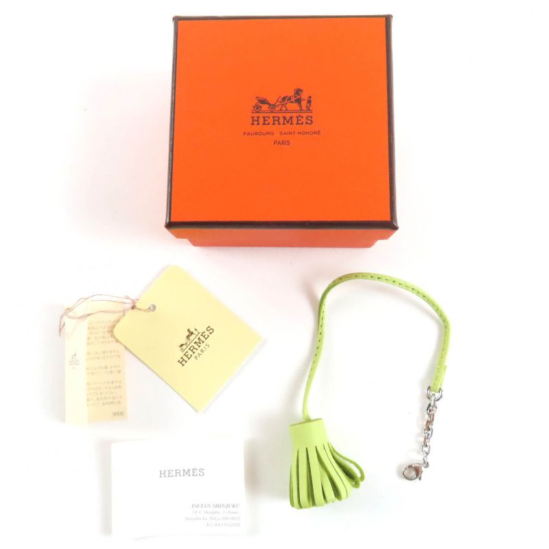 Hermes Carmencita Leather Silver Hardware Pompon Bookmark Bag Charm Light